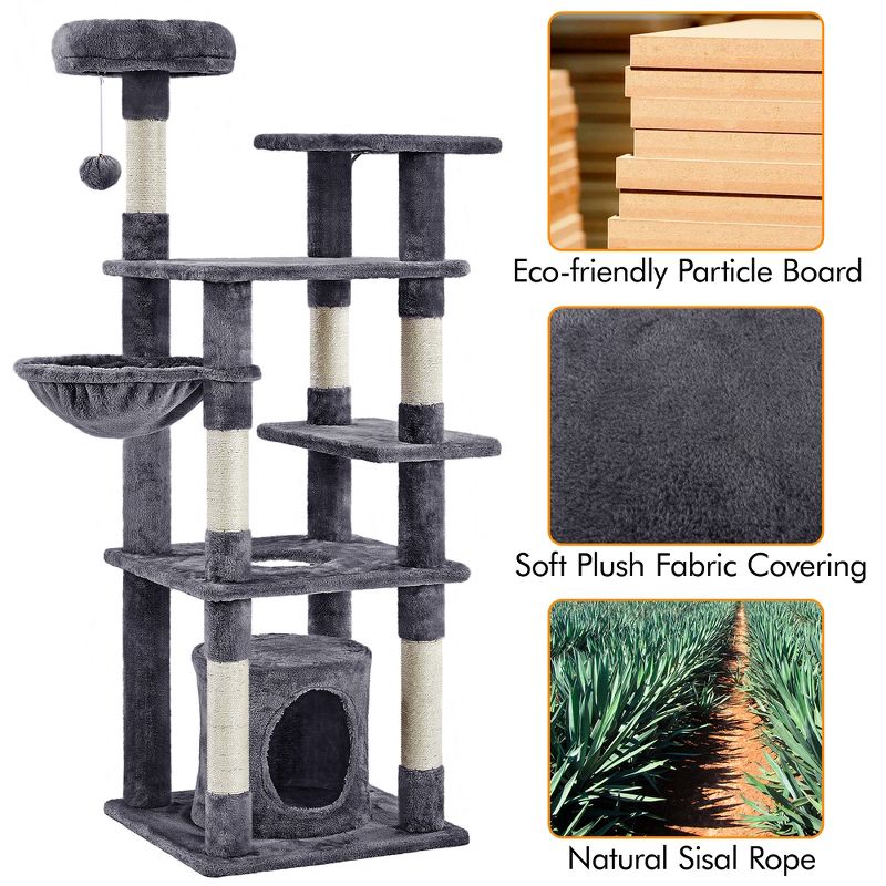 Yaheetech 56.5inch Multilevel Cat Tree Cat Tower with Scratching Posts, 4 of 7