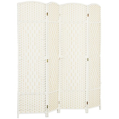 HOMCOM Room Divider, 6' Tall Folding Privacy Screen, Hand-Woven Freestanding Wood Partition for Home Office, Bedroom