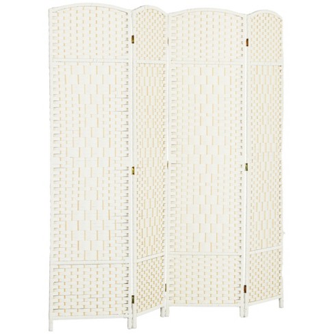 HOMCOM 4 Panel Room Divider, 6' Tall Folding Privacy Screen, Hand-Woven Freestanding Wood Partition for Home Office, Bedroom, White - image 1 of 4