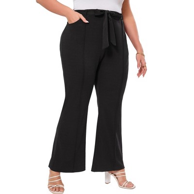 Womens Plus Size Flare Pants with Belt Fashion Outfits Pockets Spring Fall Pants Slim Business Casual Work Pants Black 3XL