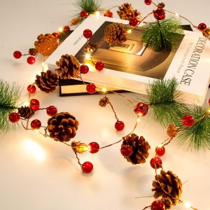 Christmas Garland Decoration with 20 LED Lights 6.3FT Pre-Lit Artificial Christmas Garland,Battery Powered with Red Berries Lighted Christmas Garland - 1 of 4