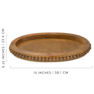 Stained Wood Oval Beaded Decorative Tray