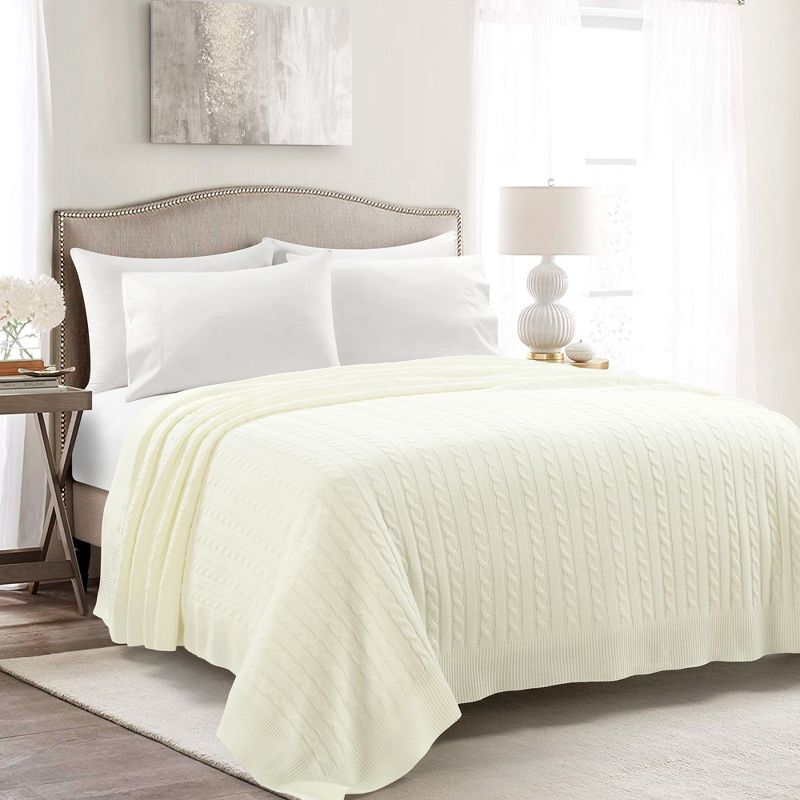 Home Boutique Cable Soft Knitted Blanket / Coverlet, Ivory - 104 in X 88 in, 1 of 2