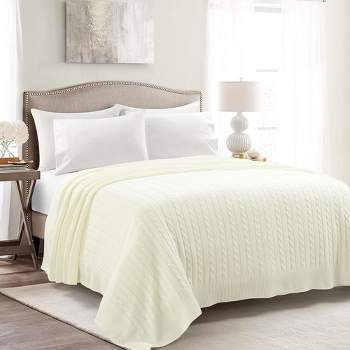 Home Boutique Cable Soft Knitted Blanket / Coverlet, Ivory - 104 in X 88 in