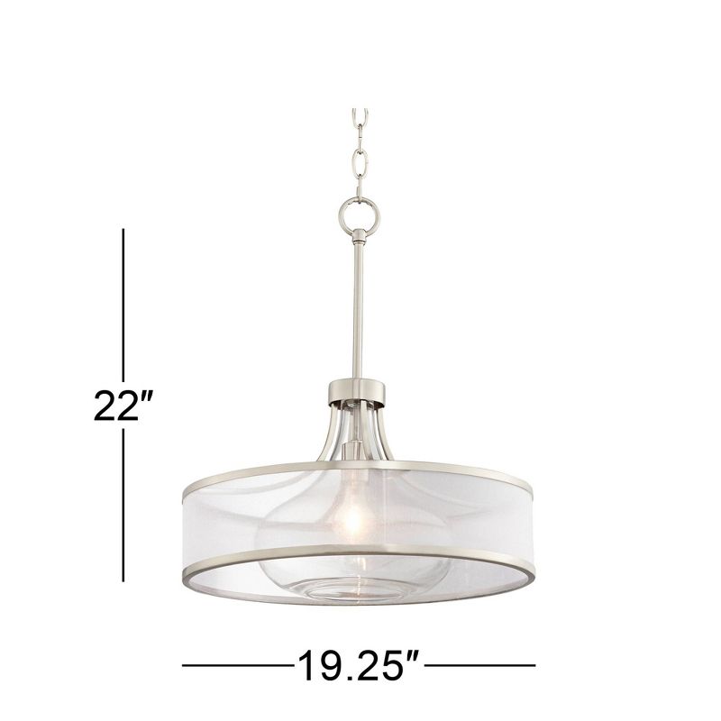 Possini Euro Design Layne Brushed Nickel Pendant Light 19 1/4" Wide Modern Organza Outer Glass Inner Drum Shade for Dining Room House Kitchen Island, 4 of 10