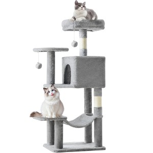 Lyngins 44 Inch Multi-Level Cat Tree Tower, Interactive Cat Tower with Cat Scratching Post & Hammock, Cat House for 2-3 Cats (Includes Cat Toys) - 1 of 4