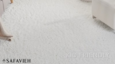 Ivory Rectangular Shag Rug with Synthetic Fibers