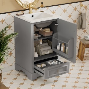 KWPZQEB 20"Bathroom Vanity with Ceramic Sink, Bathroom Cabinet with Soft Close Door, Adjustable Shelf & Door-Mounted Storage Rack, Space-Saving Design - 1 of 4