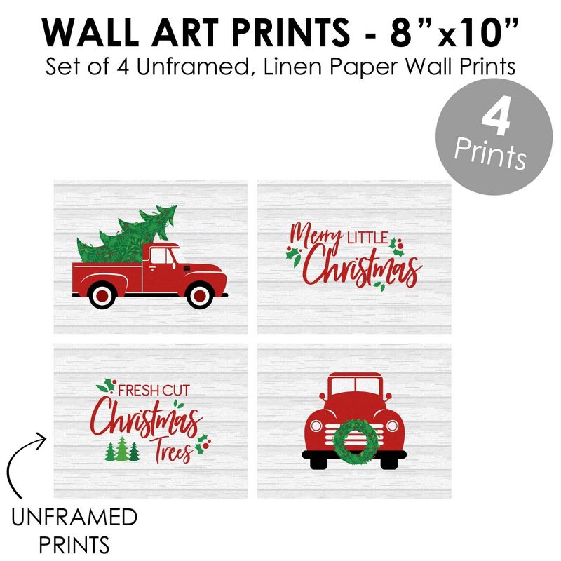 Big Dot of Happiness Merry Little Christmas Tree - Unframed Red Truck Christmas Linen Paper Wall Art - Set of 4 - Artisms - 8 x 10 inches, 5 of 8