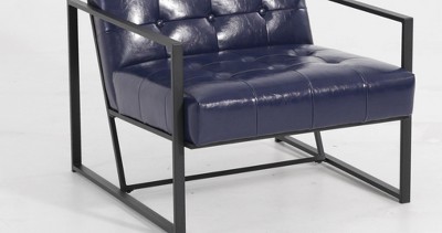 Hunter Green Faux Leather Button-Tufted Accent Chair with Metal Frame