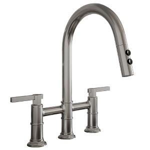 Modern Two Handle 3 Hole Deck Top Bridge Kitchen Faucet with 2 Sprayers 360 Degree Swivel Spout - 1 of 4