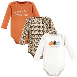 Hudson Baby Infant Girl Cotton Long-Sleeve Bodysuits, Leopard Pumpkin - 1 of 4