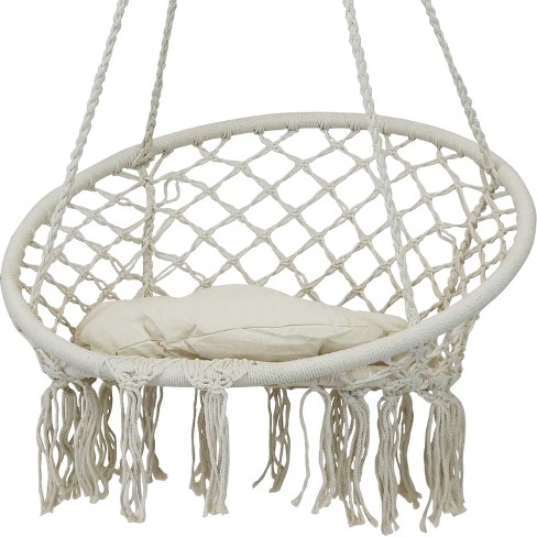 Details about   Comfortable Hammock Chair Macrame Hanging Rope Swing 2 Cushions Included Beige 