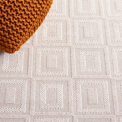 Ivory Geometric Square Easy Care Synthetic Area Rug
