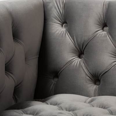 Zanetta Grey Velvet Upholstered Gold Finished Lounge Chair