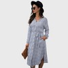 Anna-Kaci Women's Long Sleeve Button Front Midi Dress with Waist Tie and Side Slit - 2 of 4