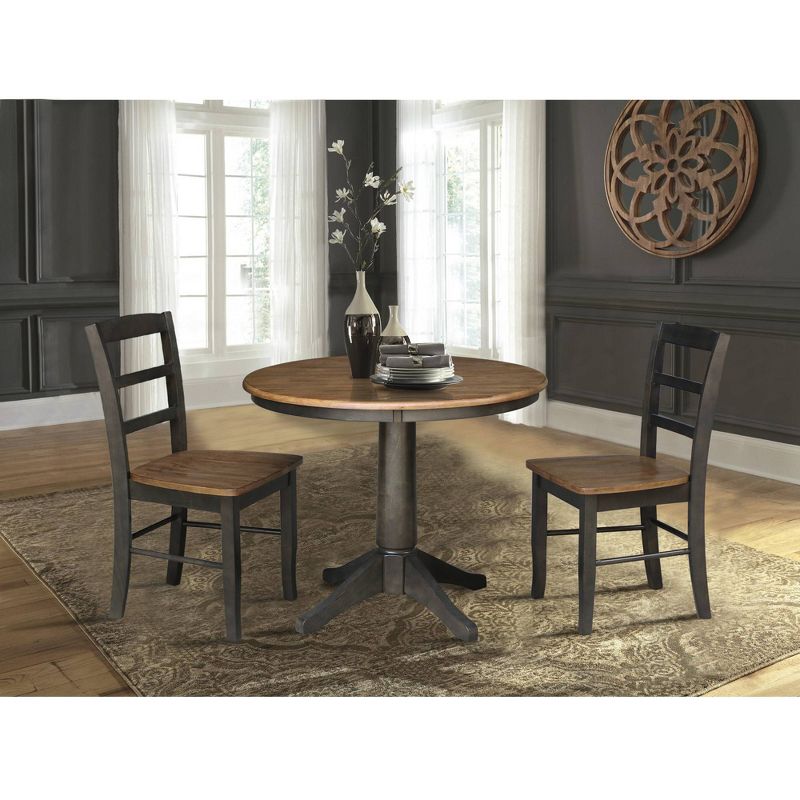 36&#34; Round Dining Table with Flat Legs and 2 Madrid Ladderback Chairs Hickory/Washed coal - International Concepts, 3 of 6