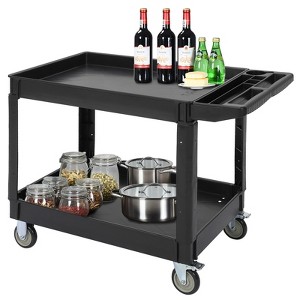 2 Tier Utility Service Cart, 500lbs Capacity Heavy Duty Plastic Utility Cart with 360° Rotating Wheels, Storage Handle, for Garage, Warehouse, Office - 1 of 4