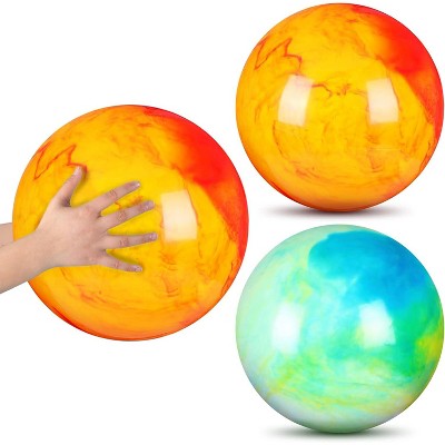 KUYOTQ 2 Pcs 15 Inch Marbleized Bouncy Ball Inflatable Rubber Playground Sensory Toys for Outdoor School Water(15 Inches,Green and Yellow)
