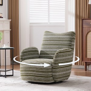 360° Swivel Leisure Chair, Boucle Fabric Striped Armchair with Metal Base, Modern Accent Chair Single Sofa - ModernLuxe - 1 of 4