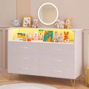 6-Drawer Dresser for Bedroom with LED Lights & Charging Station, Wood Storage Chest with Steel Frame - 1 of 4