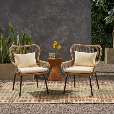 Woven Rope Club Chairs Set Of 2,Outdoor Fabric Upholstered Seat Armrests Chair,Beachy Rope Low Armrests Chair With Metal Frame-Coolbibila