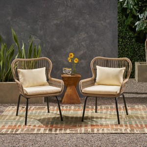 Woven Rope Club Chairs Set Of 2,Outdoor Fabric Upholstered Seat Armrests Chair,Beachy Rope Low Armrests Chair With Metal Frame-Coolbibila - 1 of 4