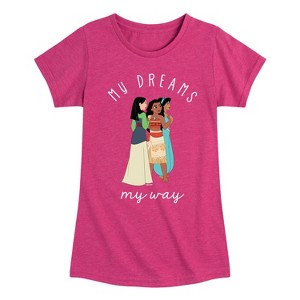 Girls' - Disney Princess - Moana Jasmine Mulan My Dreams My Way Fitted Short Sleeve Graphic T-Shirt - 1 of 4