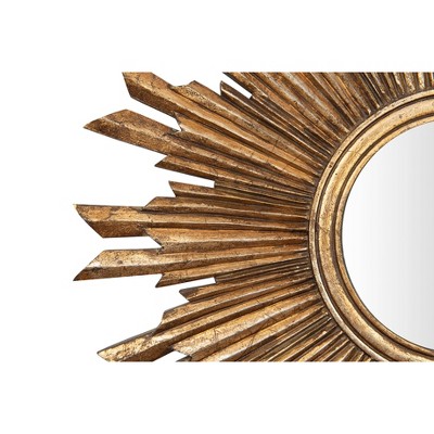 35.5" Gold Sunburst Round Wood Wall Mirror