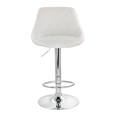 Luxe White Diamond Stitch Adjustable Metal Bar Stool - Set of 2