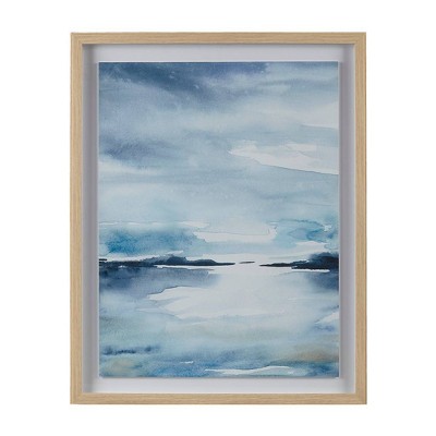 Sparkling Sea Framed Glass and Single Matted Abstract Landscape Coastal Wall Art Blue - Madison Park: Nautical Decor, Polystyrene Frame