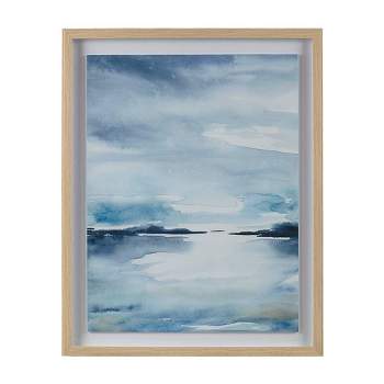 Sparkling Sea Framed Glass and Single Matted Abstract Landscape Coastal Wall Art Blue - Madison Park