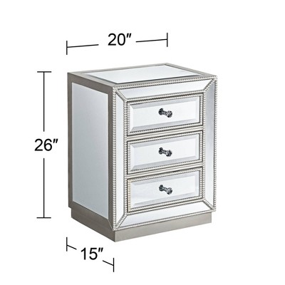 Elegant 25" Silver Mirrored Accent Table with Faceted Glass Knobs