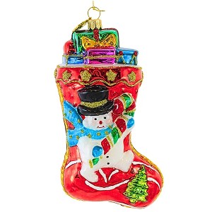 Huras Family 5.0 Inch Stocking With Snowman Presents Christmas Hand-Painted Tree Ornaments - 1 of 3