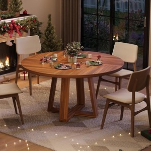 47 Inch Round Dining Table, Kitchen Table for 4-6 with Sturdy Cross-Shaped Base & Adjustable Foot Pads for Dining Room, Kitchen, Living room - 1 of 4