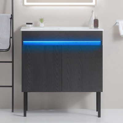 NicBex Bathroom Vanity with Sink,Bathroom Sink Vanity with Metal Legs,30/24 inch Bathroom Sink Cabinet for Bathroom,White/Black