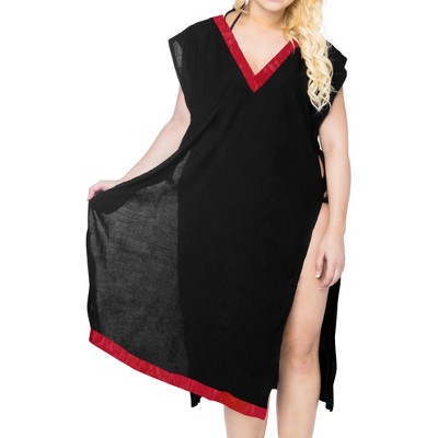 LA LEELA Women's Summer Vacation Beachwear Swim Suit Loose Bathing Suit Swim Beach Cover-up Dress Robe Medium-Large Black, Solid