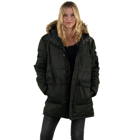 Members Only Women's Snorkel Puffer Oversized Jacket - Olive - Large