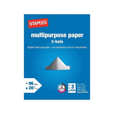 Staples 8.5" x 11" Multipurpose Paper 20 lbs. 96 Brightness 500/RM (05031)