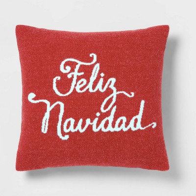 Knit Jacquard 'Feliz Navidad' Square Throw Pillow Red - Threshold™