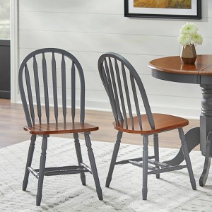 Buylateral Set of 2 Carolina Farmhouse Solid Wood Flat Spindle Windsor Dining Chairs - 1 of 4