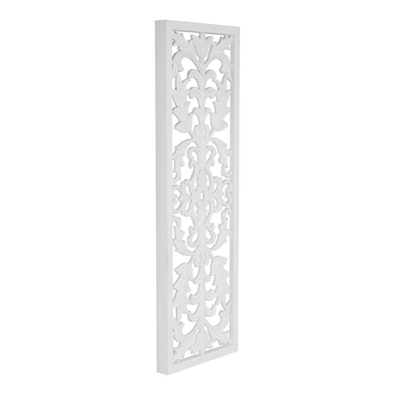 Olivia &#38; May 42&#34;x14&#34; Wood Floral Carved Panel Wall Decor with Scroll Details White, 5 of 6