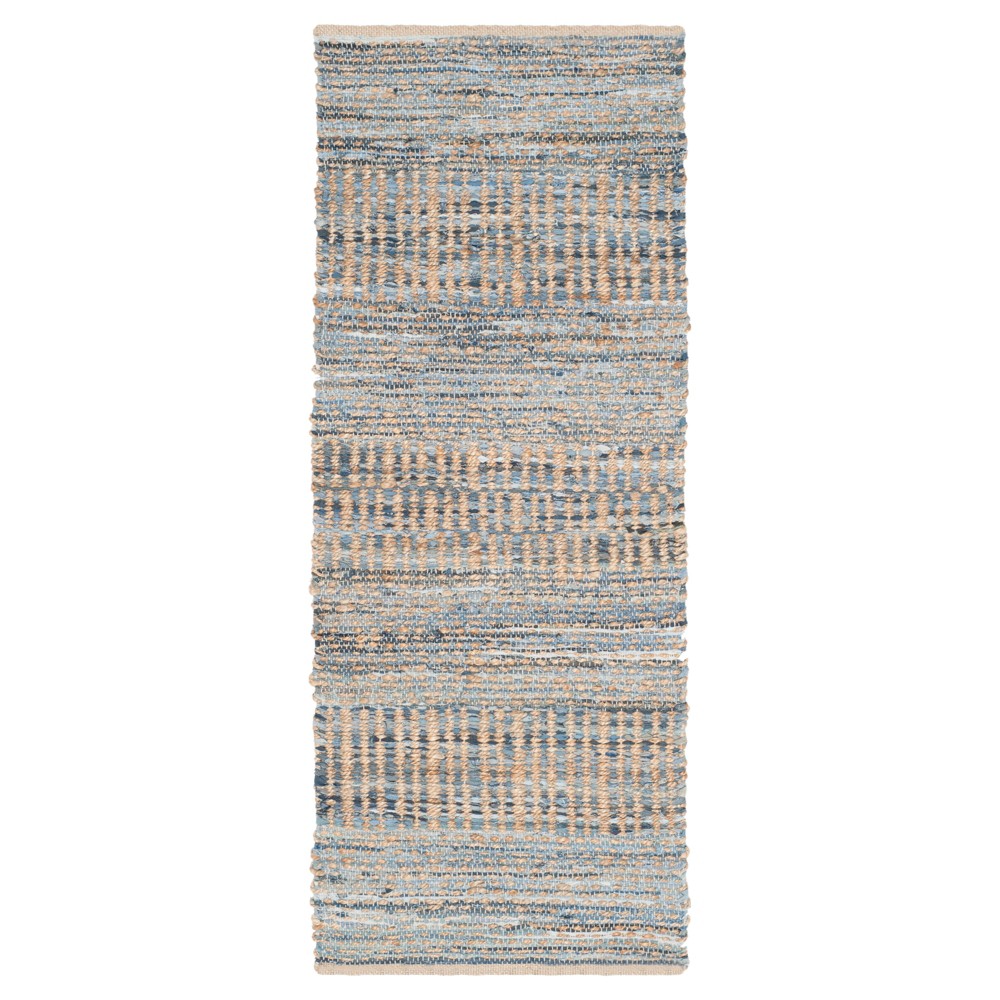 Bari Natural Fiber Accent Runner Natural/Blue (2'3inx8') - Safavieh