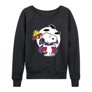 Women's - Peanuts - Snoopy Woodstock Vampire Lightweight French Terry Wide Neck Long Sleeve Shirt - 1 of 4