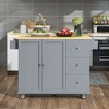 OUTSUPPLY Rolling Kitchen Island with Drop Leaf, Solid Wood Top, Locking Wheels, Storage Cabinet & Drawers - 3 of 4