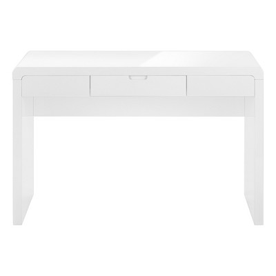 Vynxaria Modern 48" Glossy White Laminate Computer Desk Storage Drawers for Home Office Laptop Work