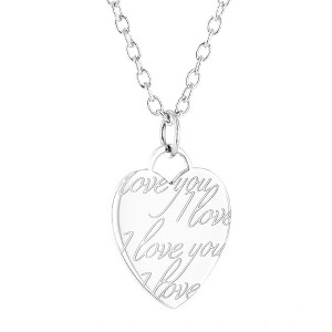 ELYA Women's 'I Love You' Engraved Heart Steel Necklace - 19" - 1 of 3