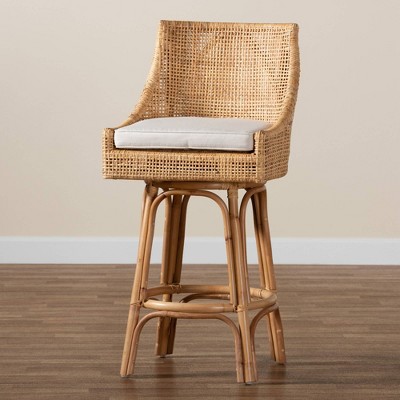 Bella Natural Brown Rattan Swivel Bar Stool with Cushion