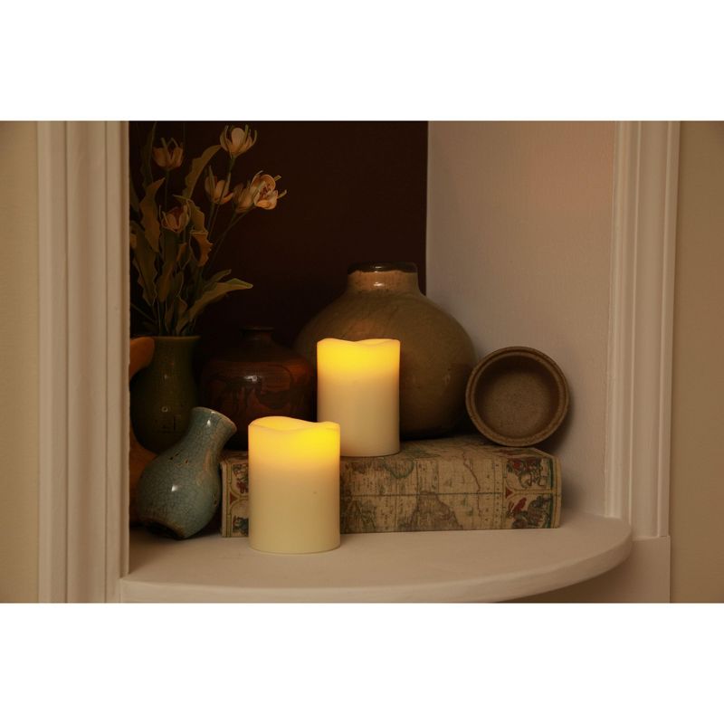 Pacific Accents Flameless 3x4 Ivory Melted Top Wax Pillar Candle, 2 of 4