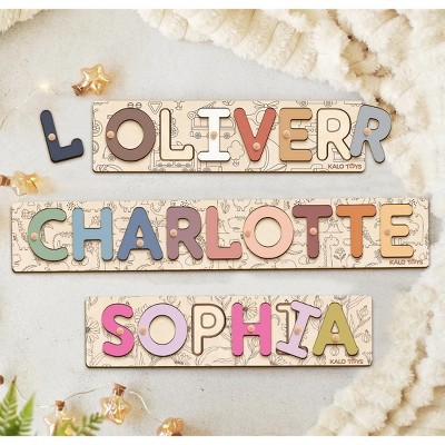 Huxxion Personalized Wooden Name Puzzle with Custom Themed Backgrounds, Montessori Toddler Puzzle